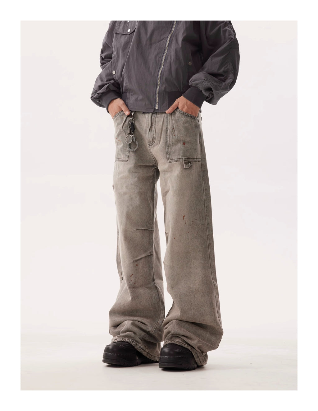 BTSG Distressed Ink-splashed loose wide-leg Jeans