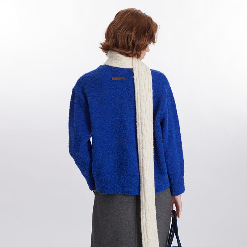 Nariele New Round Neck Long Sleeve Sweater Pullover Knit Sweater Lazy Top Loose