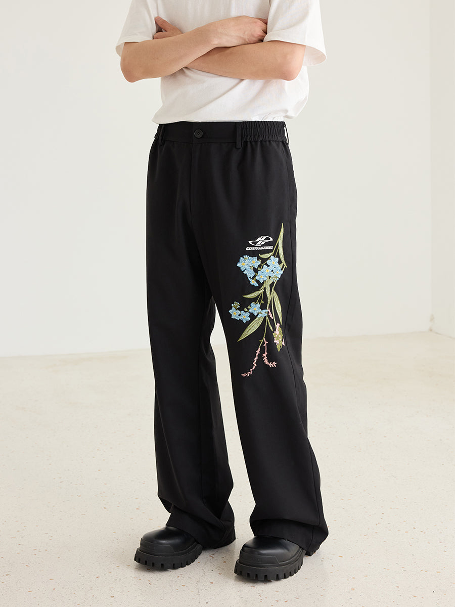 Harshandcruel floral embroidery three-dimensional slim trousers