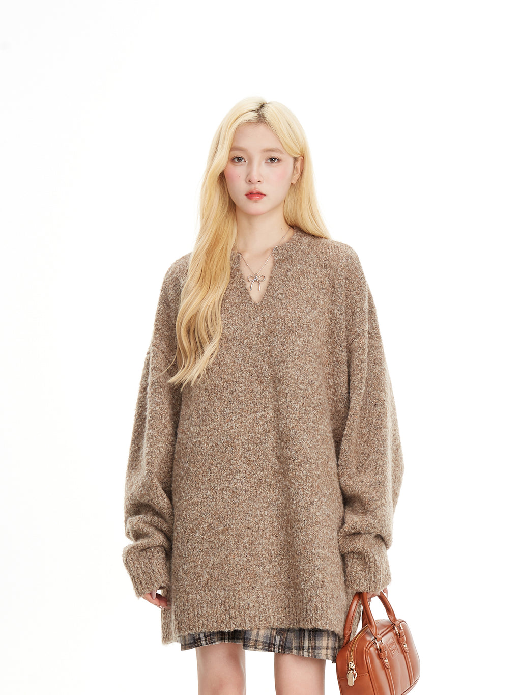 NERESUM Autumn/Winter Sweater Retro Soft Lazy Style V-Neck Loose Oversize Trendy Brand Knit Sweater