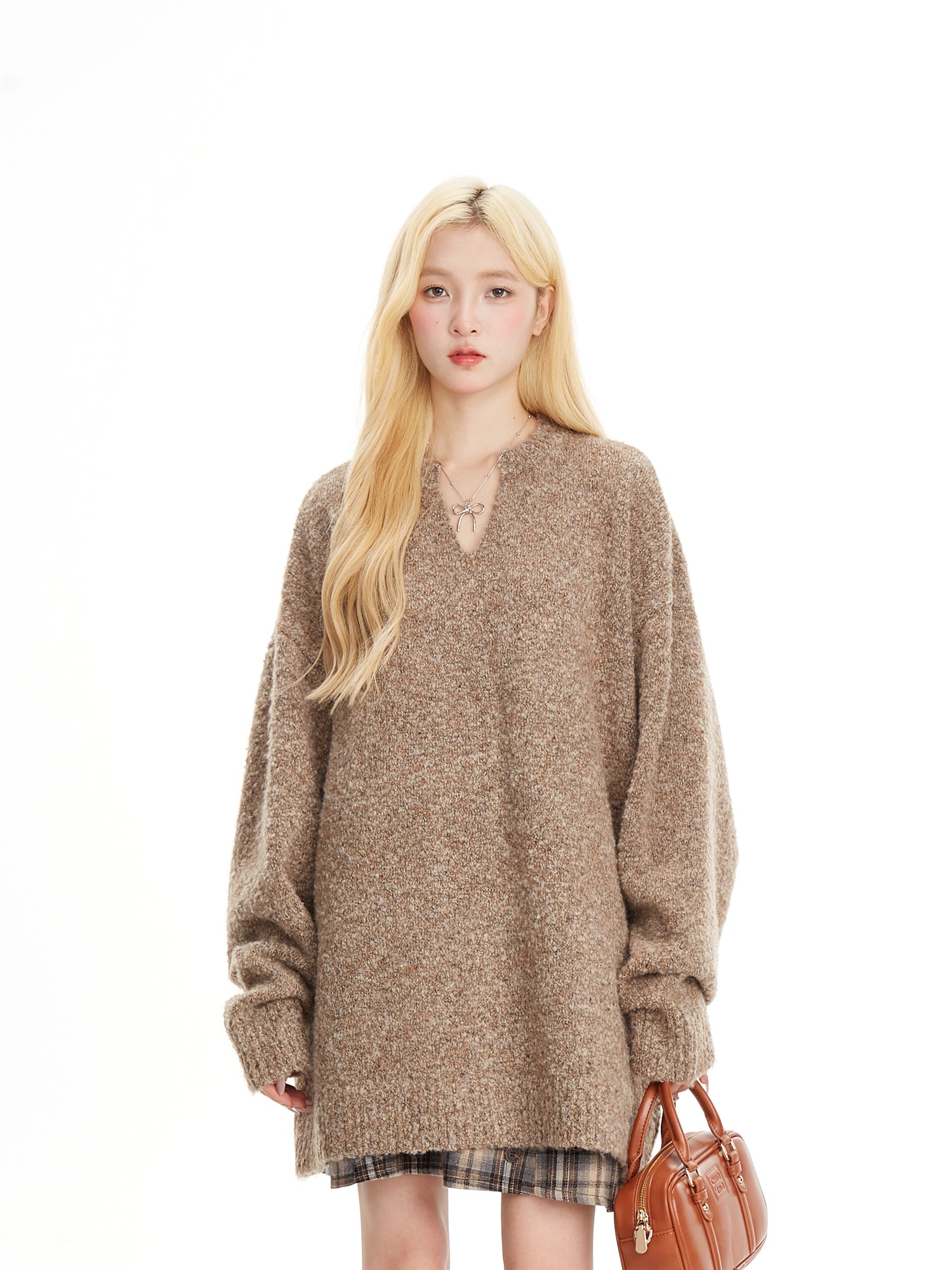NERESUM Autumn/Winter Sweater Retro Soft Lazy Style V-Neck Loose Oversize Trendy Brand Knit Sweater