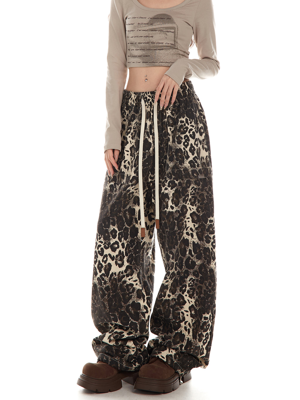 Neresum leopard prints pants cargo pants hip-hop casual loose straight pants