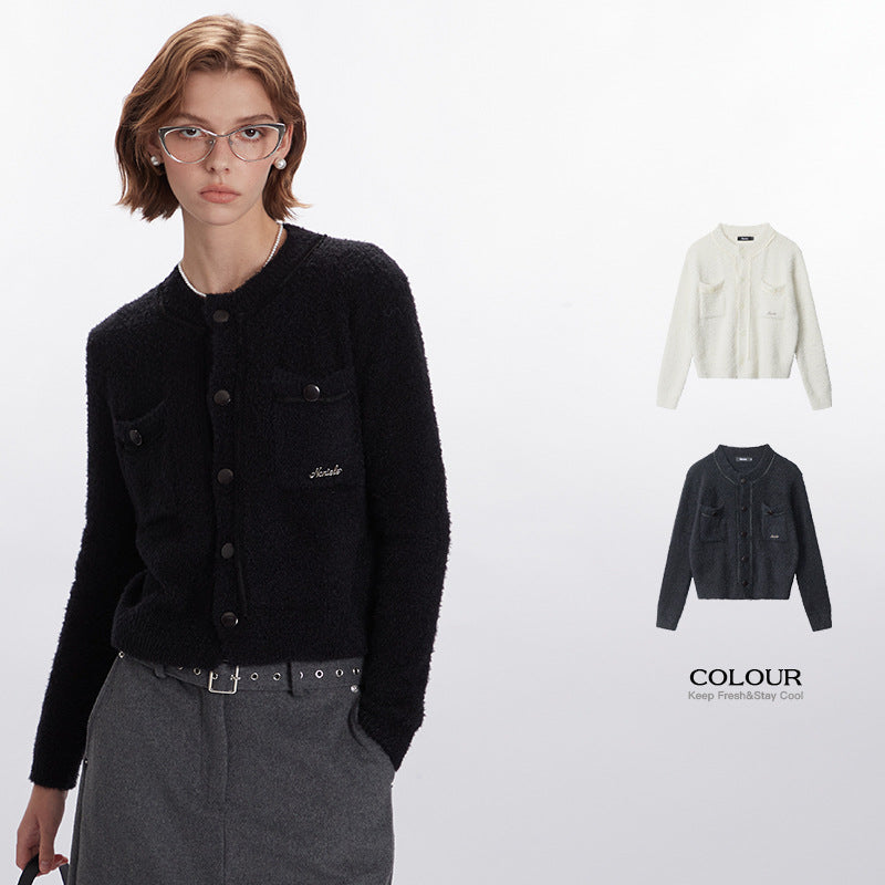 Nariele round neck knitted sweater women's french top jacket short cardigan