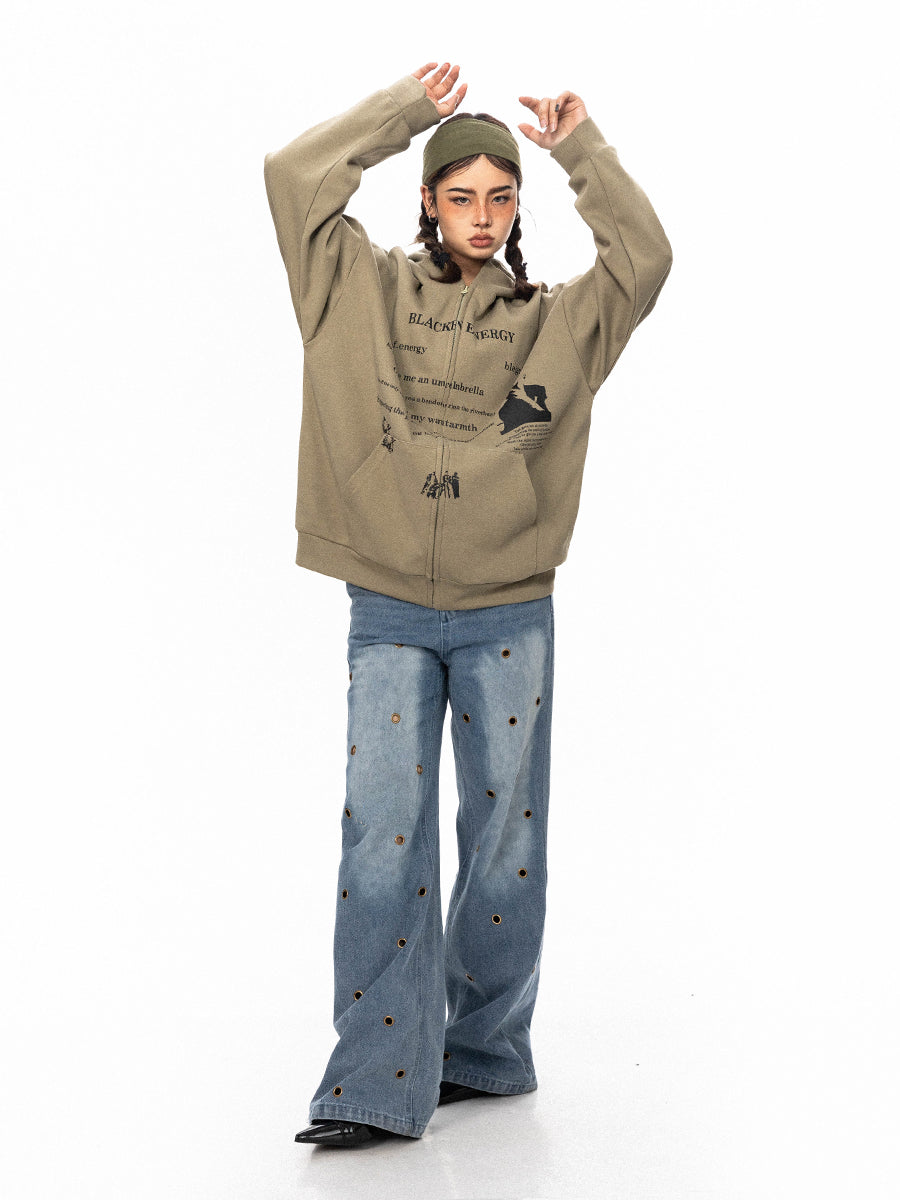 BLACKBB American Vintage Print Cardigan Sweatshirt