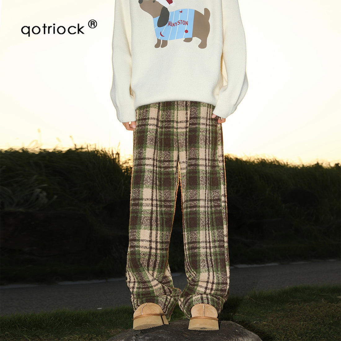 Qotriock Woolen Plaid Pants