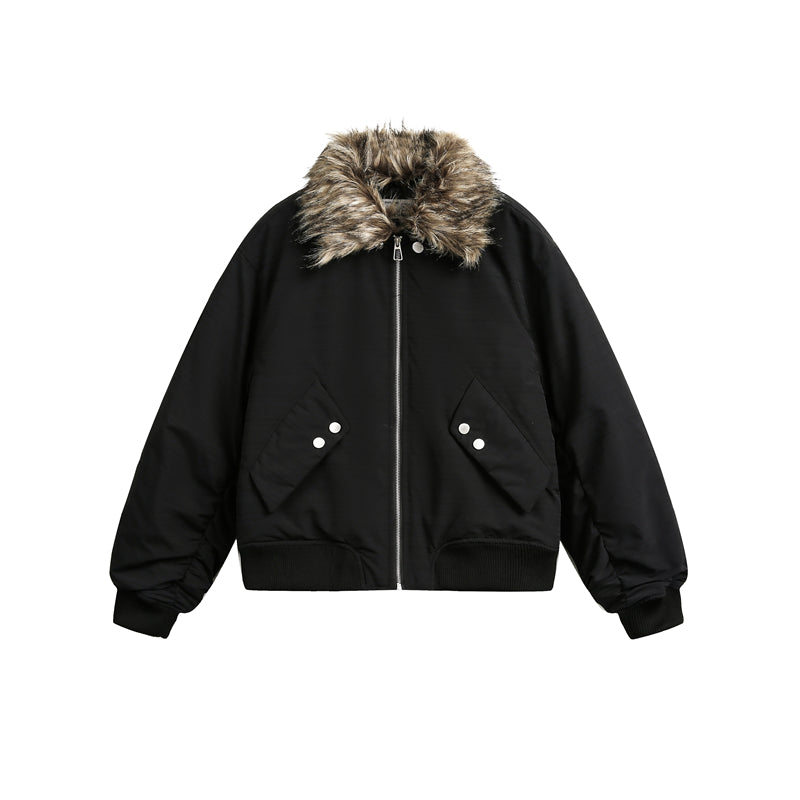 BTSG FUR Detachable Plush Collar Cropped Cargo Jacket