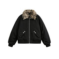 BTSG FUR Detachable Plush Collar Cropped Cargo Jacket