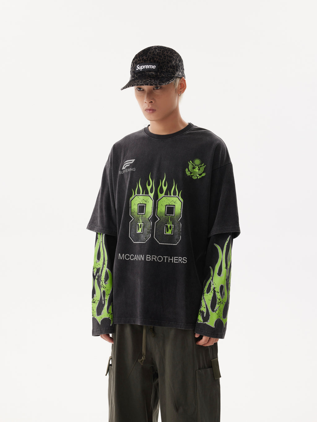 BTSG Flame Racing Fake Double Long Sleeve Tee