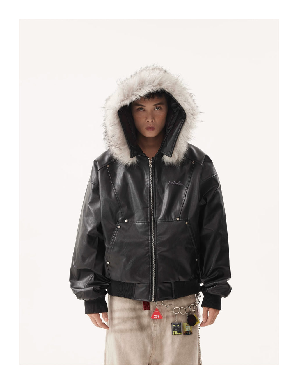 BTSG Detachable Fur Collar PU Leather Jacket