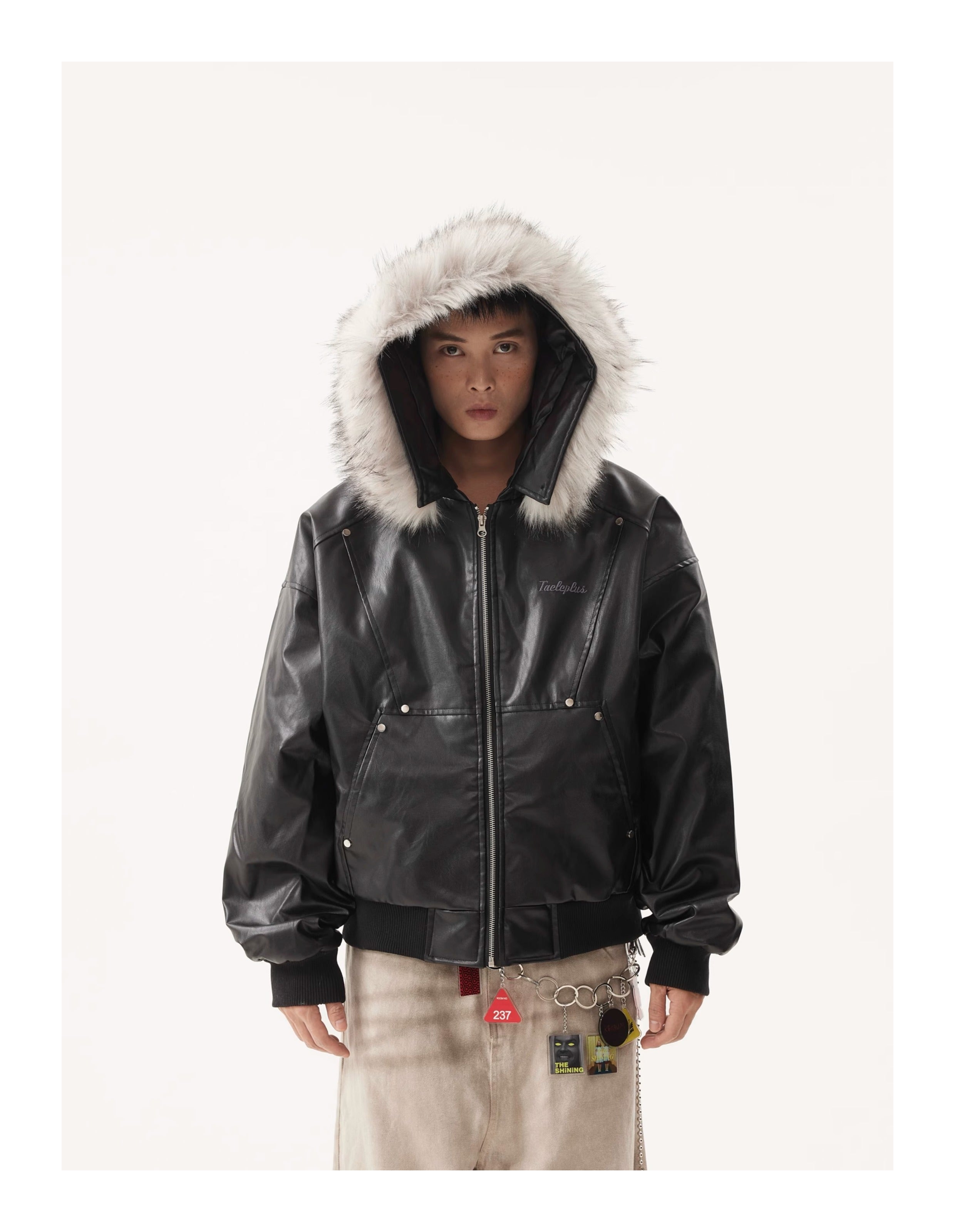 BTSG Detachable Fur Collar PU Leather Jacket