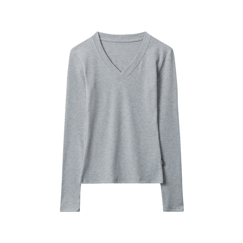 Nariele Deep V Neck Long Sleeve T-Shirt Slim Solid Top