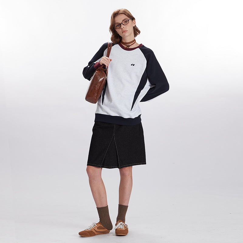 Nariele Contrasting Long-sleeved Sweatshirt Unisex Loose Crew Neck