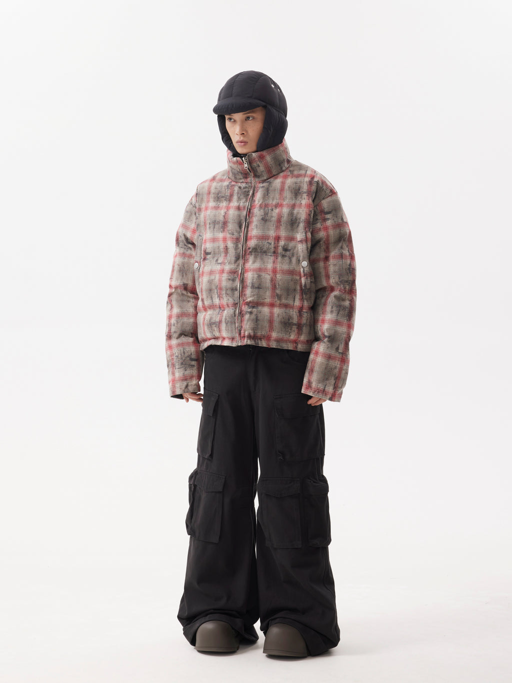 BTSG Reversible Plaid Cropped Puffer Jacket