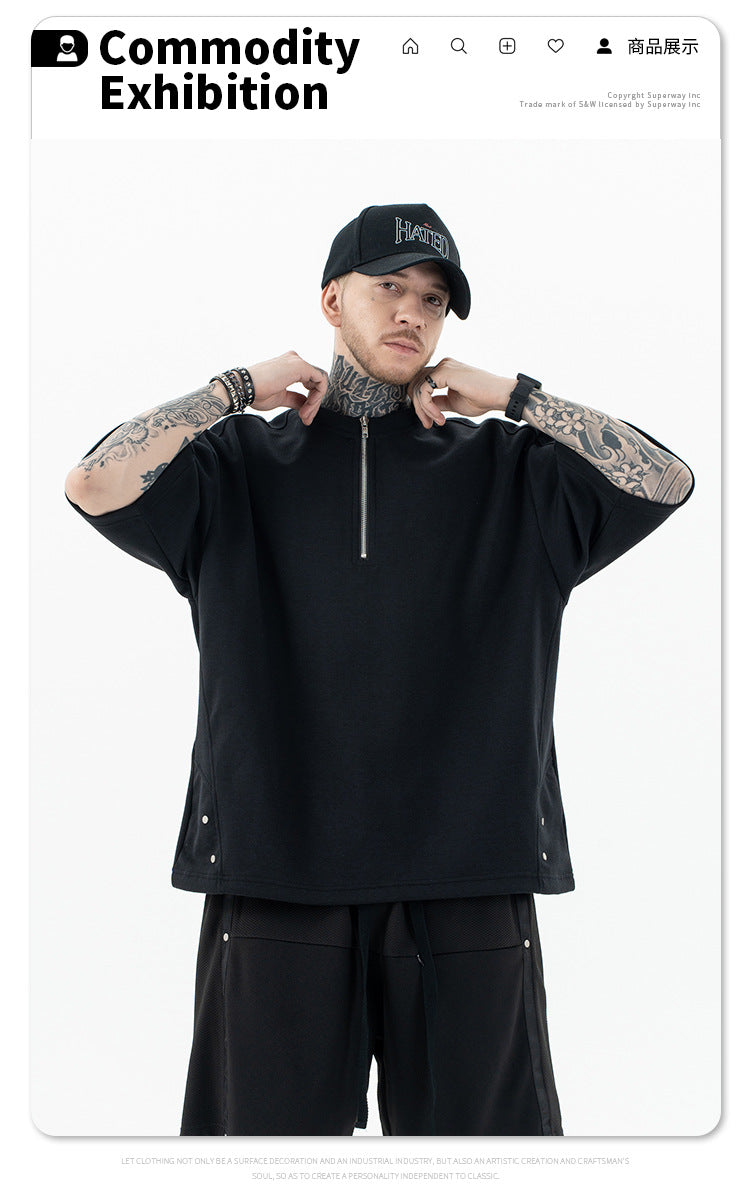 FORGIVNESS  Half Zipper Thickened Short Sleeve Tee