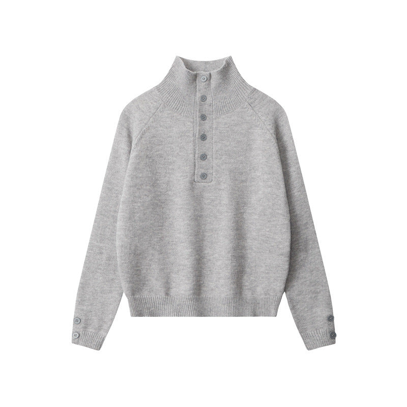 Nariele Stand Neck Buttons Sweater Knit Solid Color Base Waer Thermal Top
