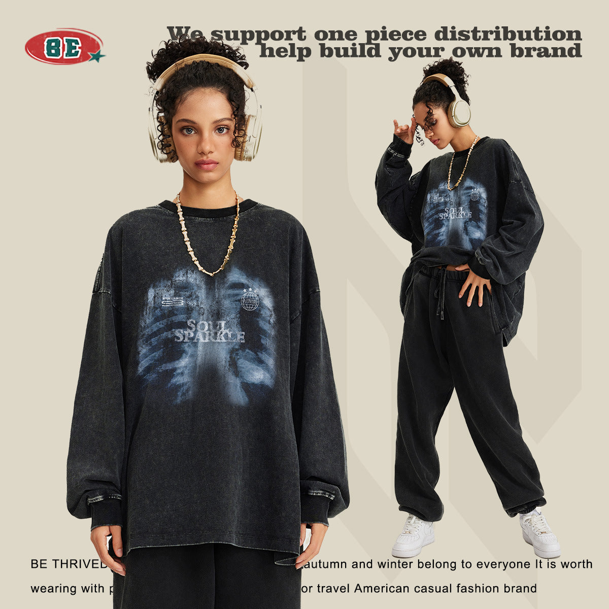 BE 100% Cotton X-ray Long Sleeve Tee