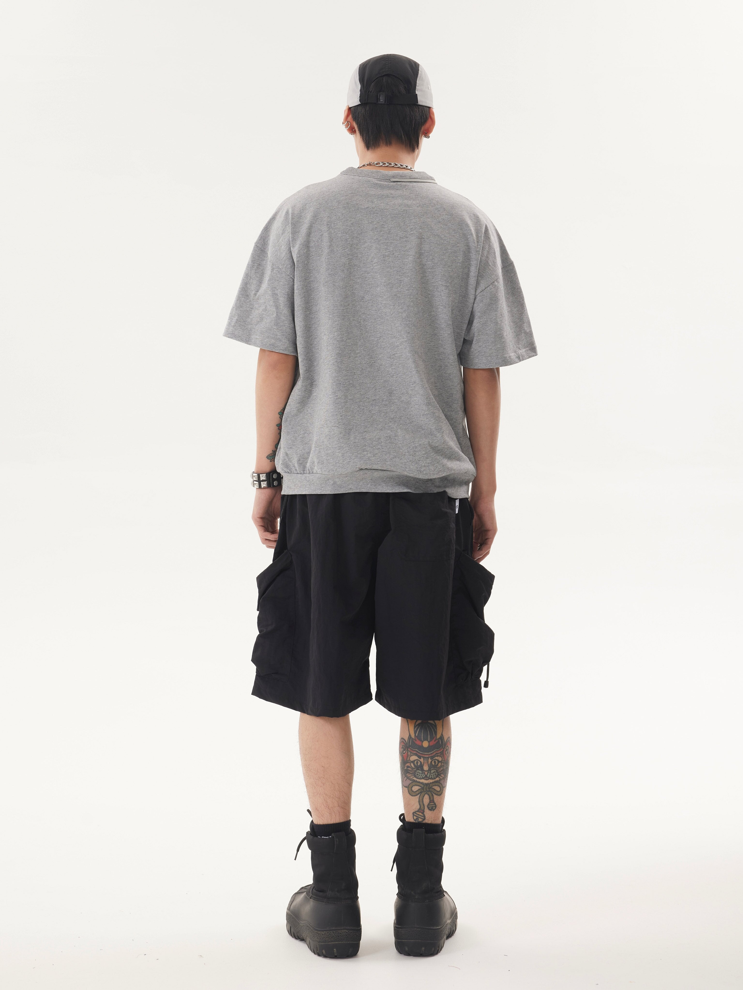 BTSG* شورت قصير مصنوع من نسيج مقاوم للماء ومتجعد