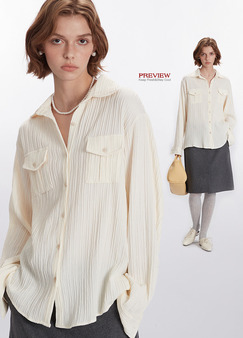 Nariele New Niche Elegant Roll-Neck Shirt Women's Loose Top Long Sleeve Design Shirts