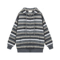 Nariele Retro Stripes Lazy Style Sweater Loose Long Sleeve Knitted Wear Zipper Cardigan