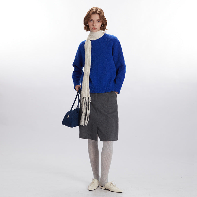 Nariele New Round Neck Long Sleeve Sweater Pullover Knit Sweater Lazy Top Loose