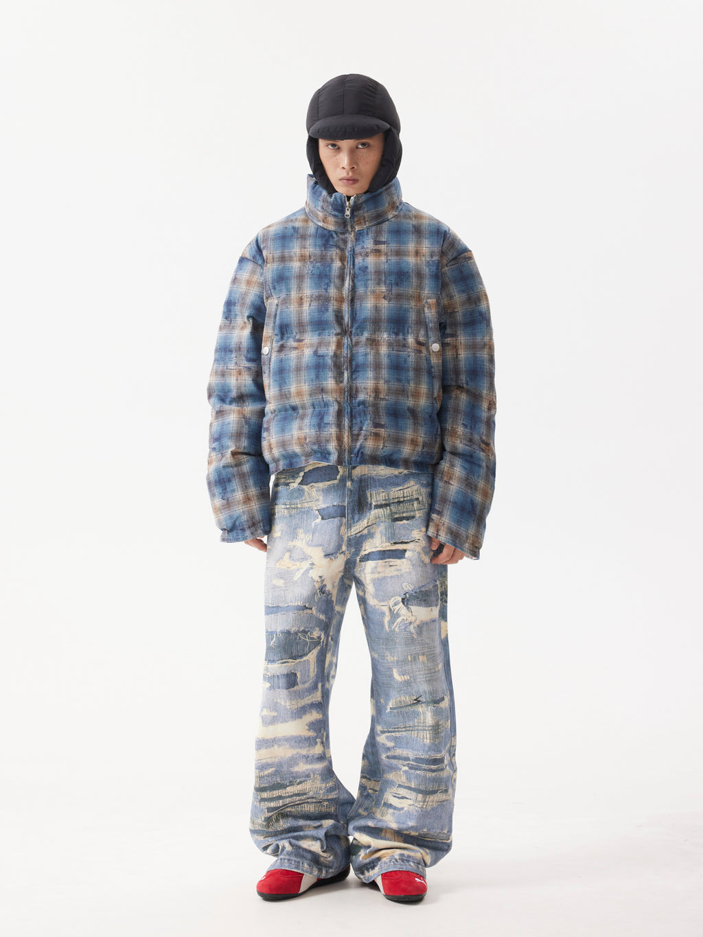 BTSG Reversible Plaid Cropped Puffer Jacket