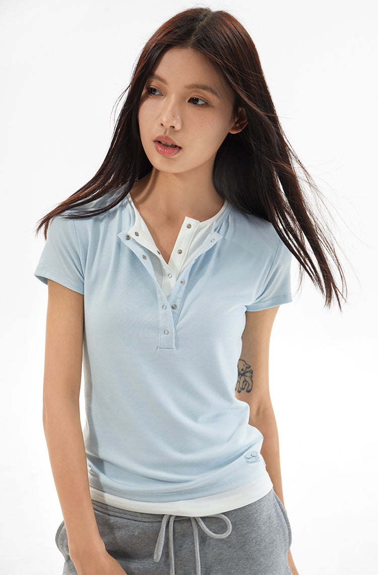 CryingCenter Tricolor Henley Collar Vintage Tee