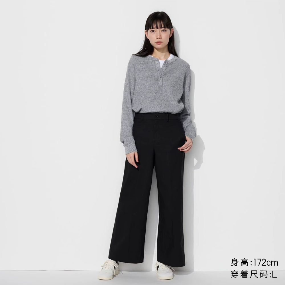 Uniqlo Couple Waffle Henley Collar Pullover Long Sleeve Tee