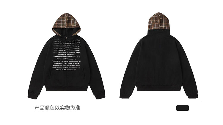 سترة BLACKBB American Patchwork منقوشة بغطاء للرأس ومطبوعة بسحاب