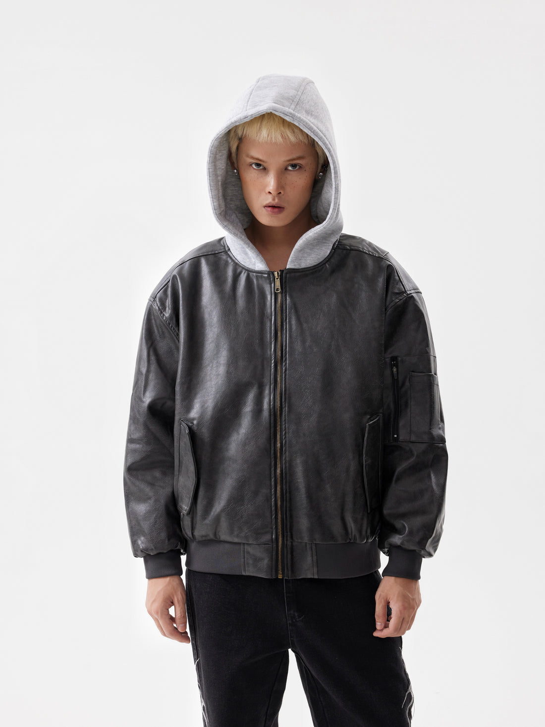 BTSG MA1 Aviator Hooded Leather Jacket