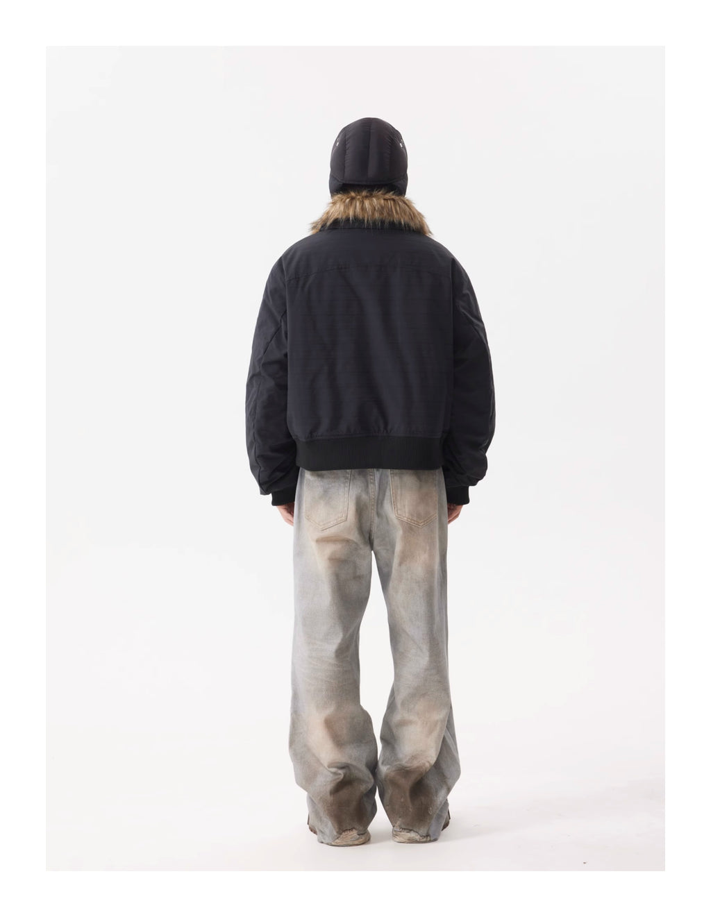 BTSG FUR Detachable Plush Collar Cropped Cargo Jacket