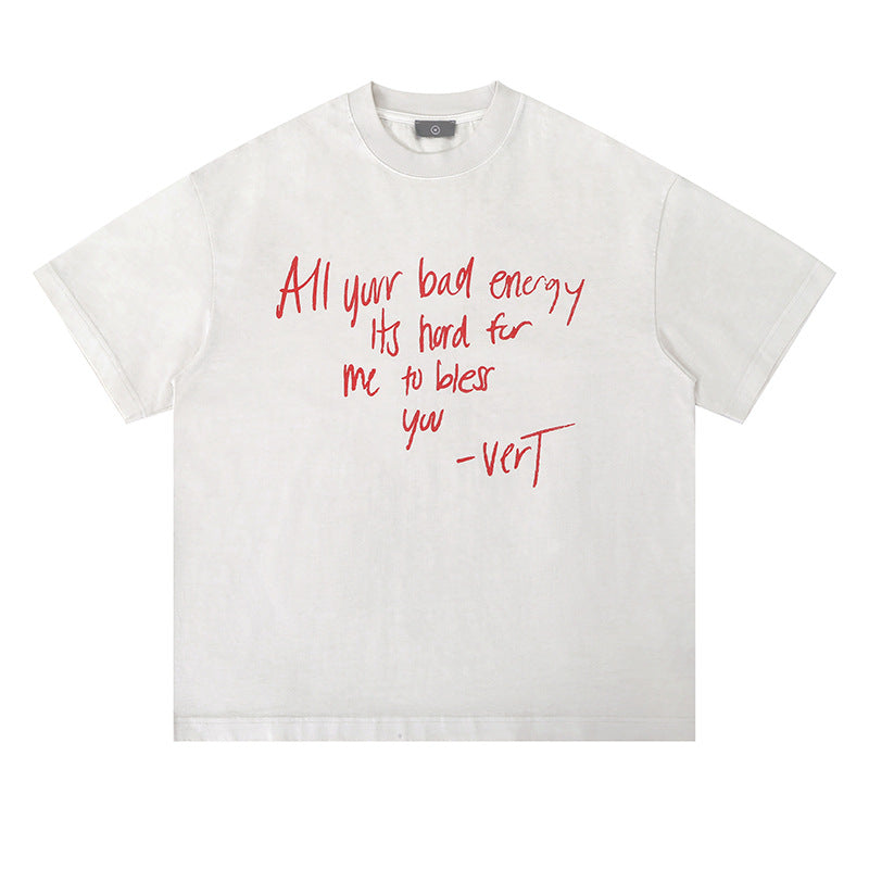 FORGIVNESS Spray Dirty Dyeing Distressed Washed Slogan Spoof Tee