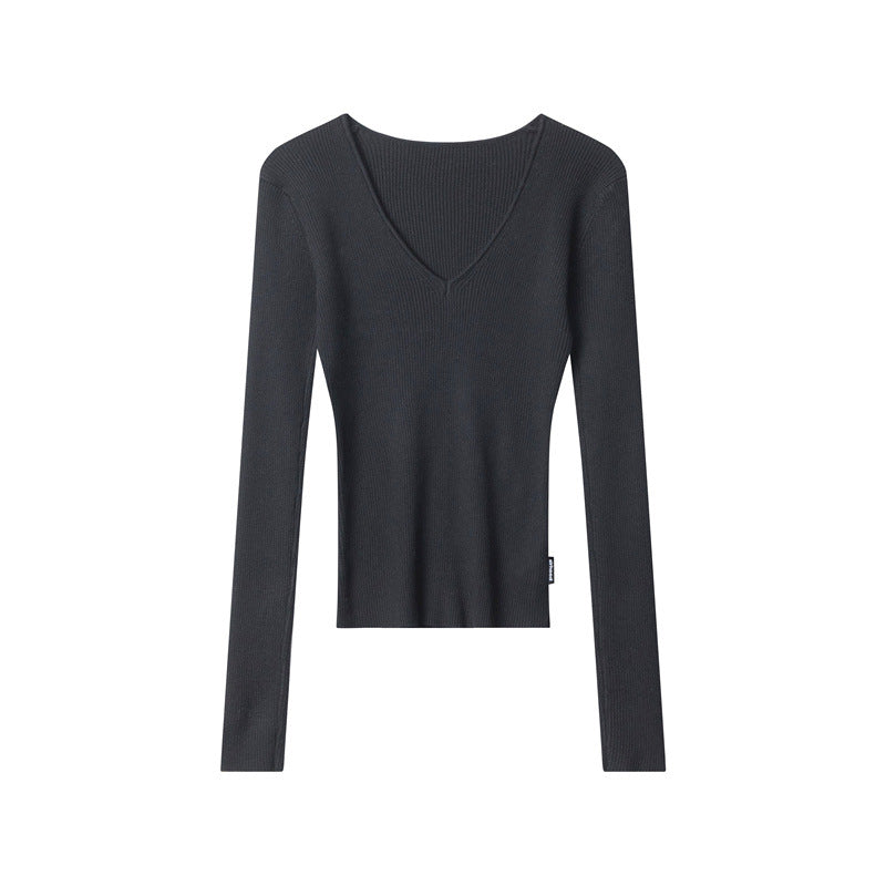 Nariele Slim Waist Long-sleeved Sweater V-Neck Knitwear