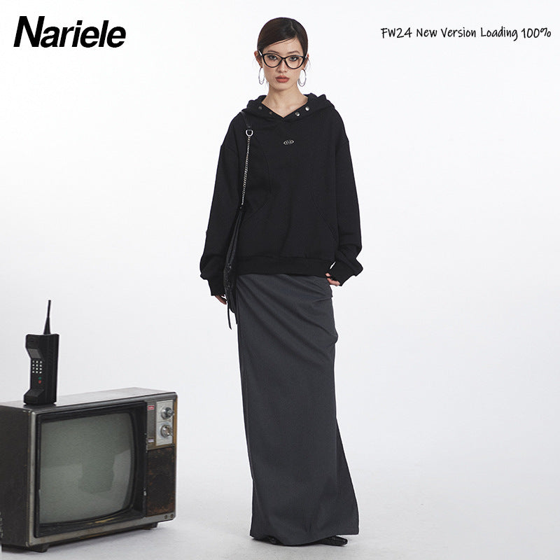 "Clearance"  Nariele American Style Retro Elegant Loose Pullover Hoodie