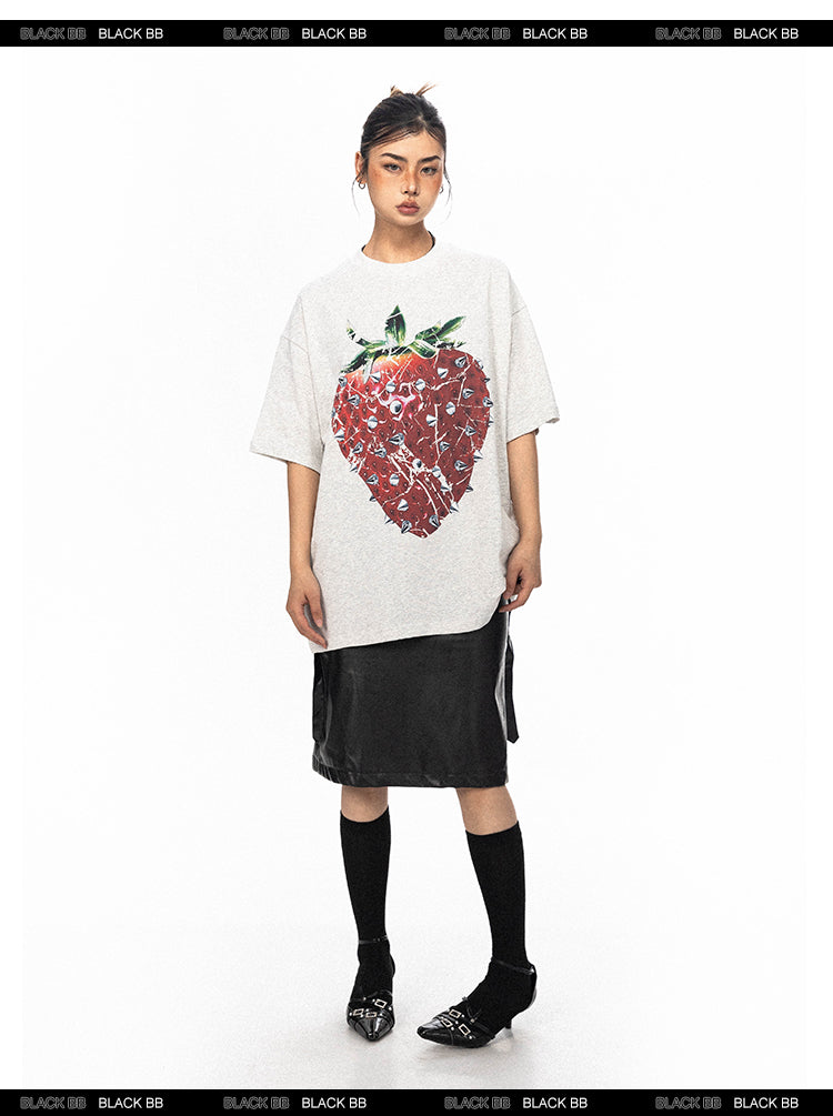 BLACKBB Trendy Niche Three-dimensional Strawberry Print Tee