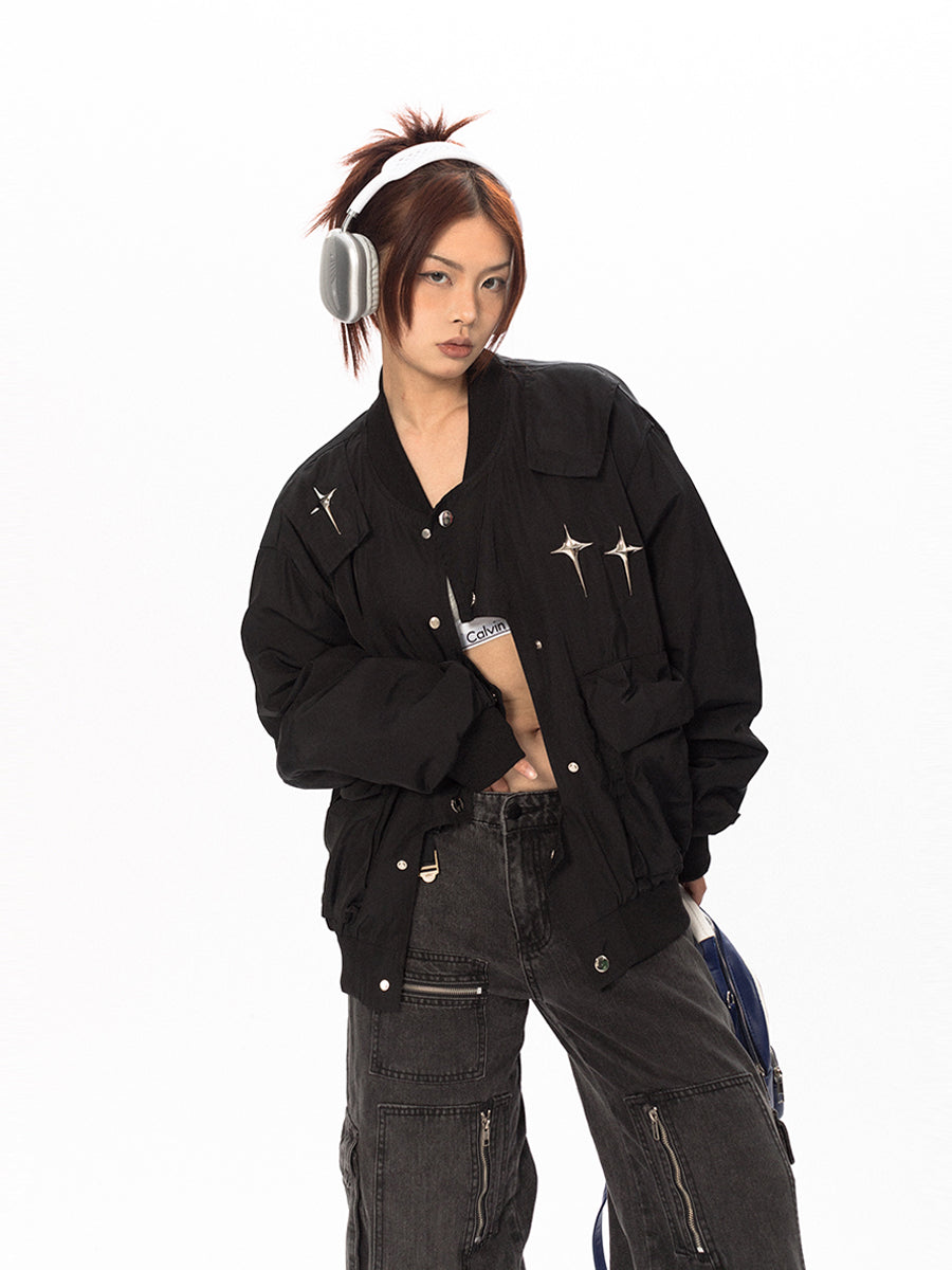 BLACKBB American Retro Irregular Placket Design Jacket