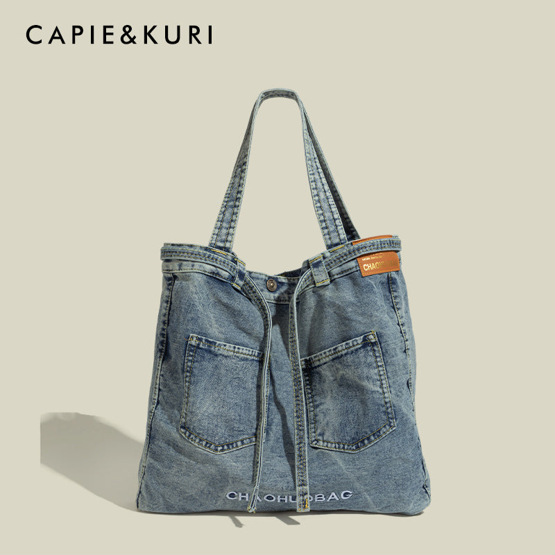 CAPIE&KURI Original Denim Tote Bag Women's New Large Capacity Commuter Tote Bag