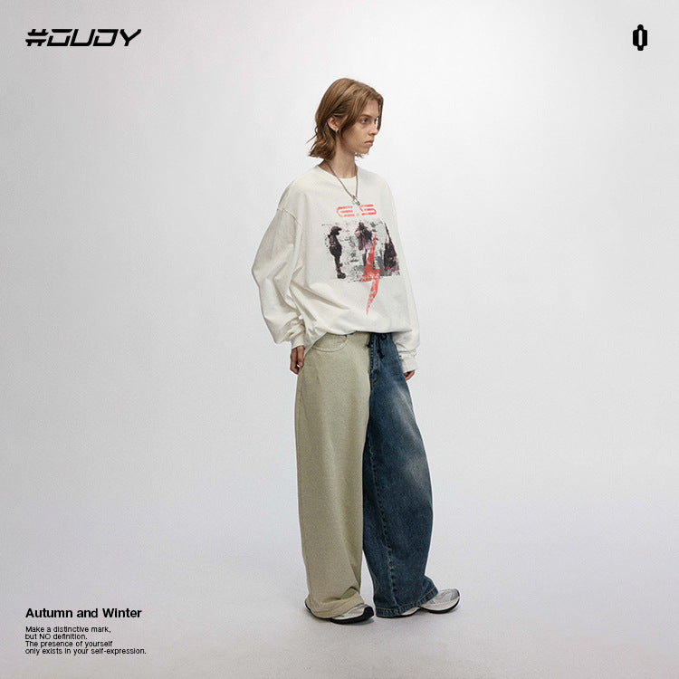 OVDY streetwear 260g long sleeve letter print drop shoulder sweatshirt