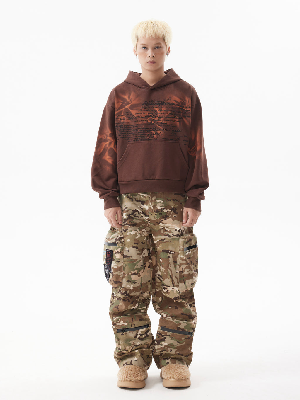 BTSG American Vintage Gradient Slogan Print Silhouette Hooded Cropped Hoodie