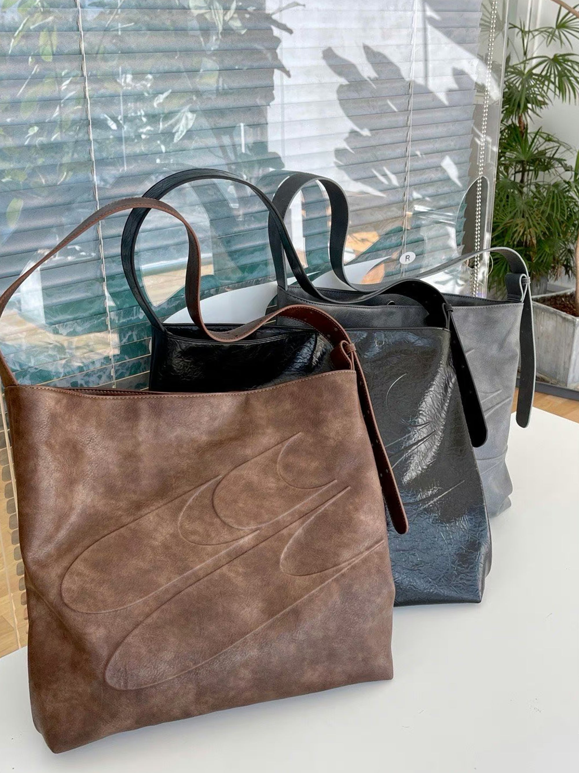 CryingCenter Black Oil Wax Large Capacity Crossbody Leather Bag