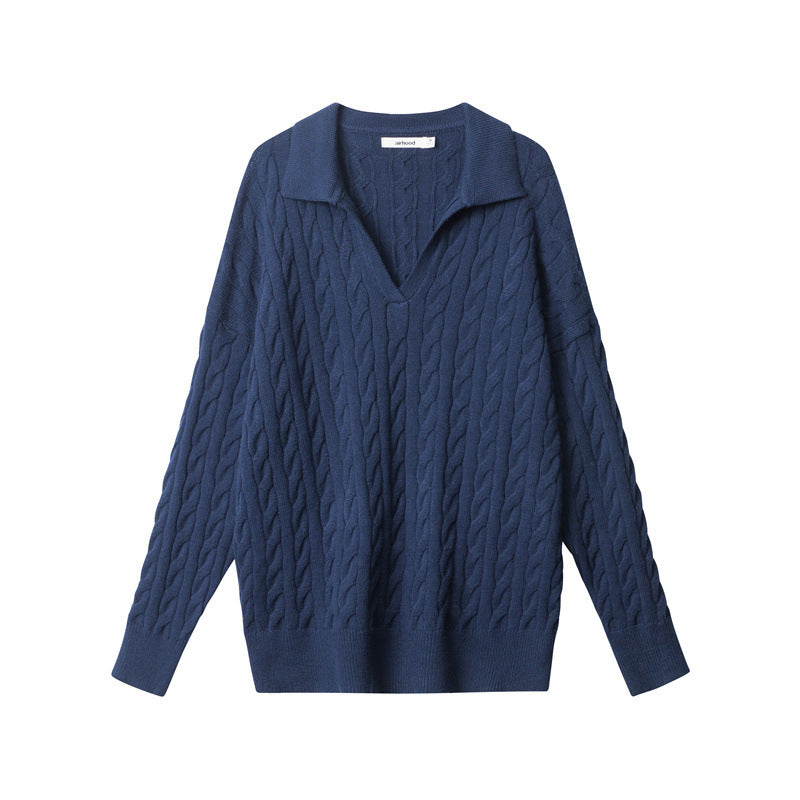 Nariele New Polo Collar Sweater Set Pullover Twist Knitting Shorts Top Set