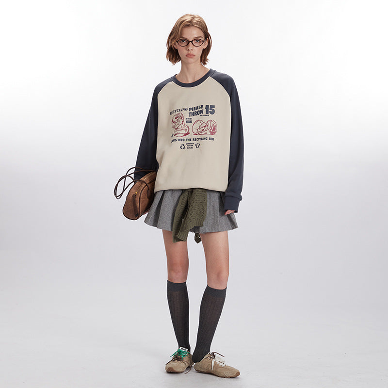 Nariele Unisex Crew Neck Vintage Print Loose Long Sleeve Sweatshirt