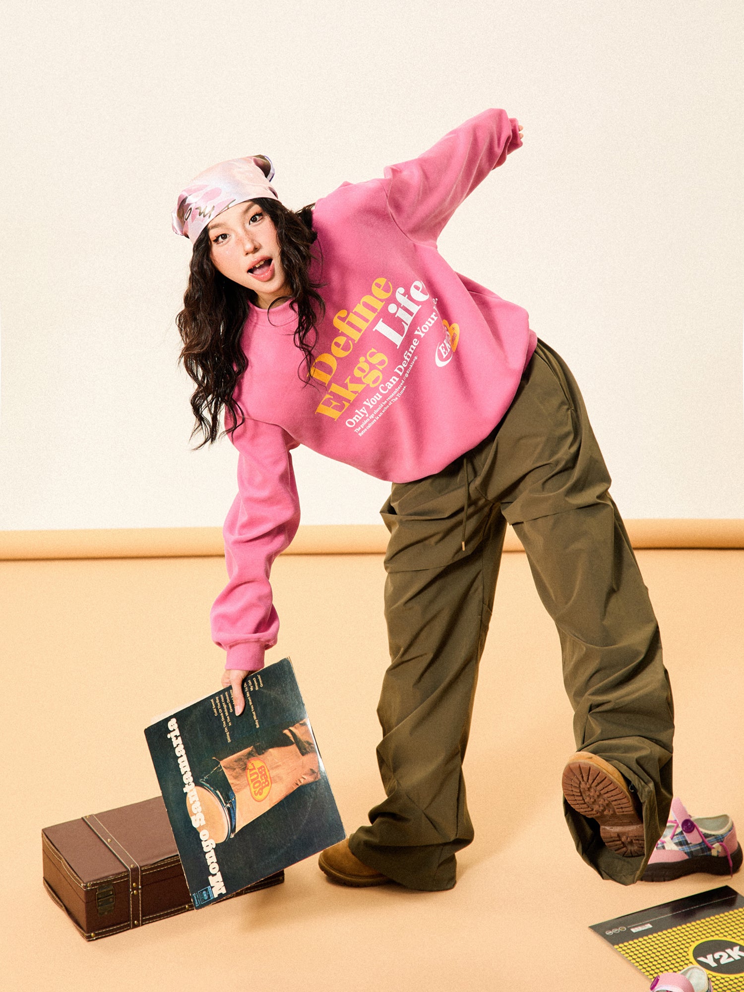 Mershier Original Retro Letter Print Crew Neck Sporty Sweatshirt