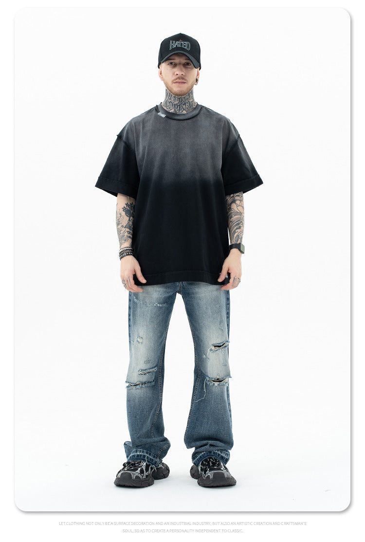 FORGIVNESS  Gradient Wash Destruction Retro Short Sleeve Tee