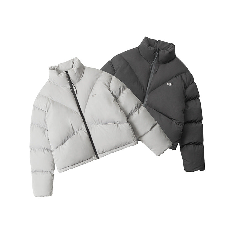 Nariele Retro Stand Collar Short Crop Top Jacket Thick Cotton Jacket
