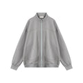 Nariele Unisex Loose Stand Collar Solid Color Retro Sweatshirt Casual Classic Zip Jacket