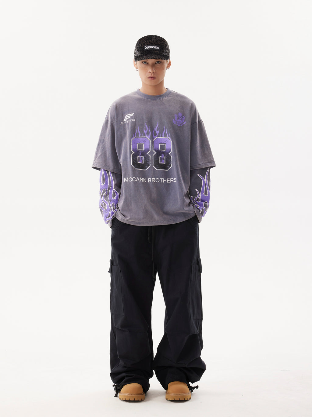 BTSG Flame Racing Fake Double Long Sleeve Tee