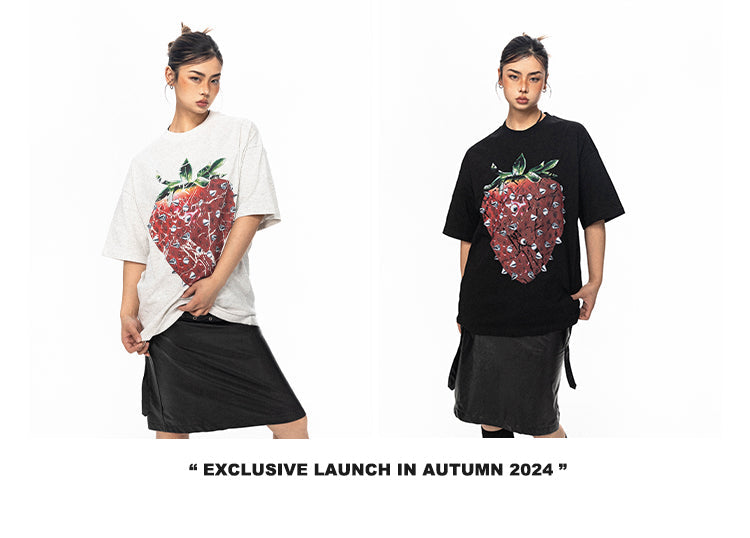 BLACKBB Trendy Niche Three-dimensional Strawberry Print Tee
