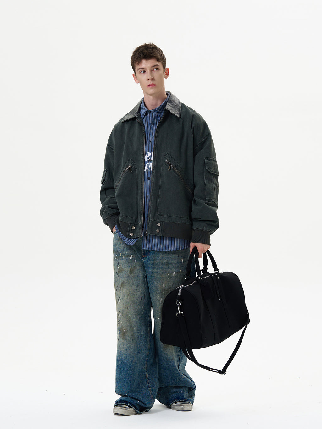 MADWITCH American Retro Street Vintage Cargo Loose Deconstructed Zipper Jacket