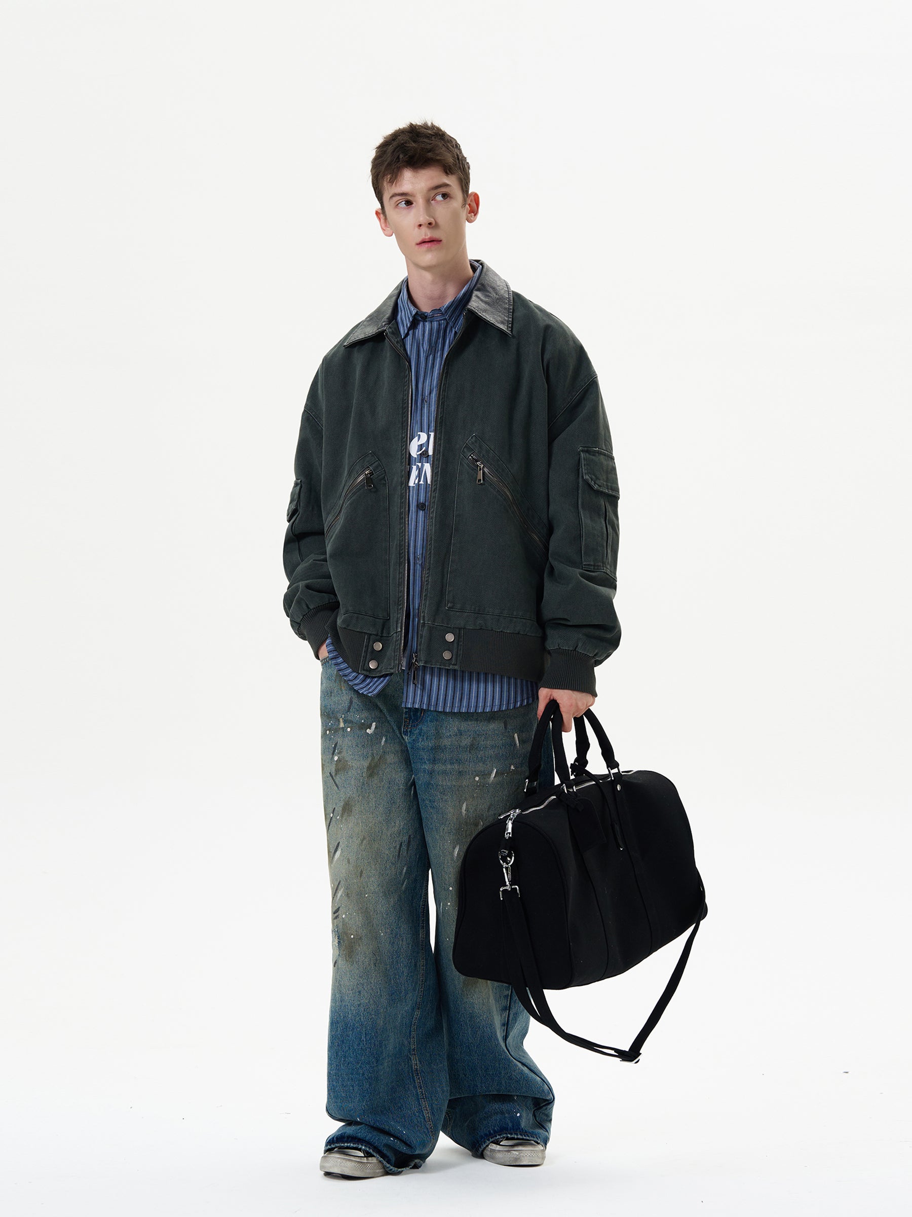 MADWITCH American Retro Street Vintage Cargo Loose Deconstructed Zipper Jacket