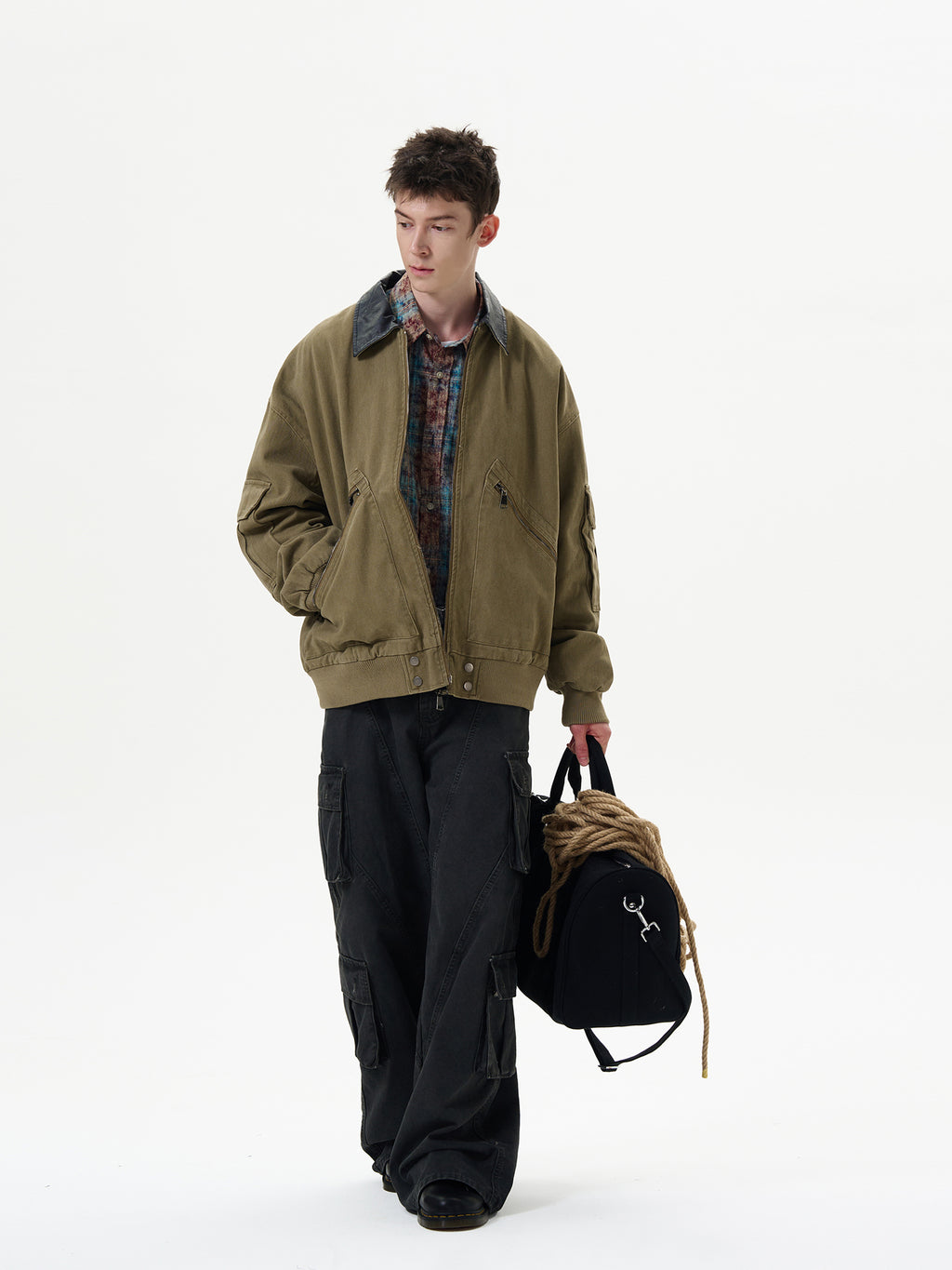 MADWITCH American Retro Street Vintage Cargo Loose Deconstructed Zipper Jacket